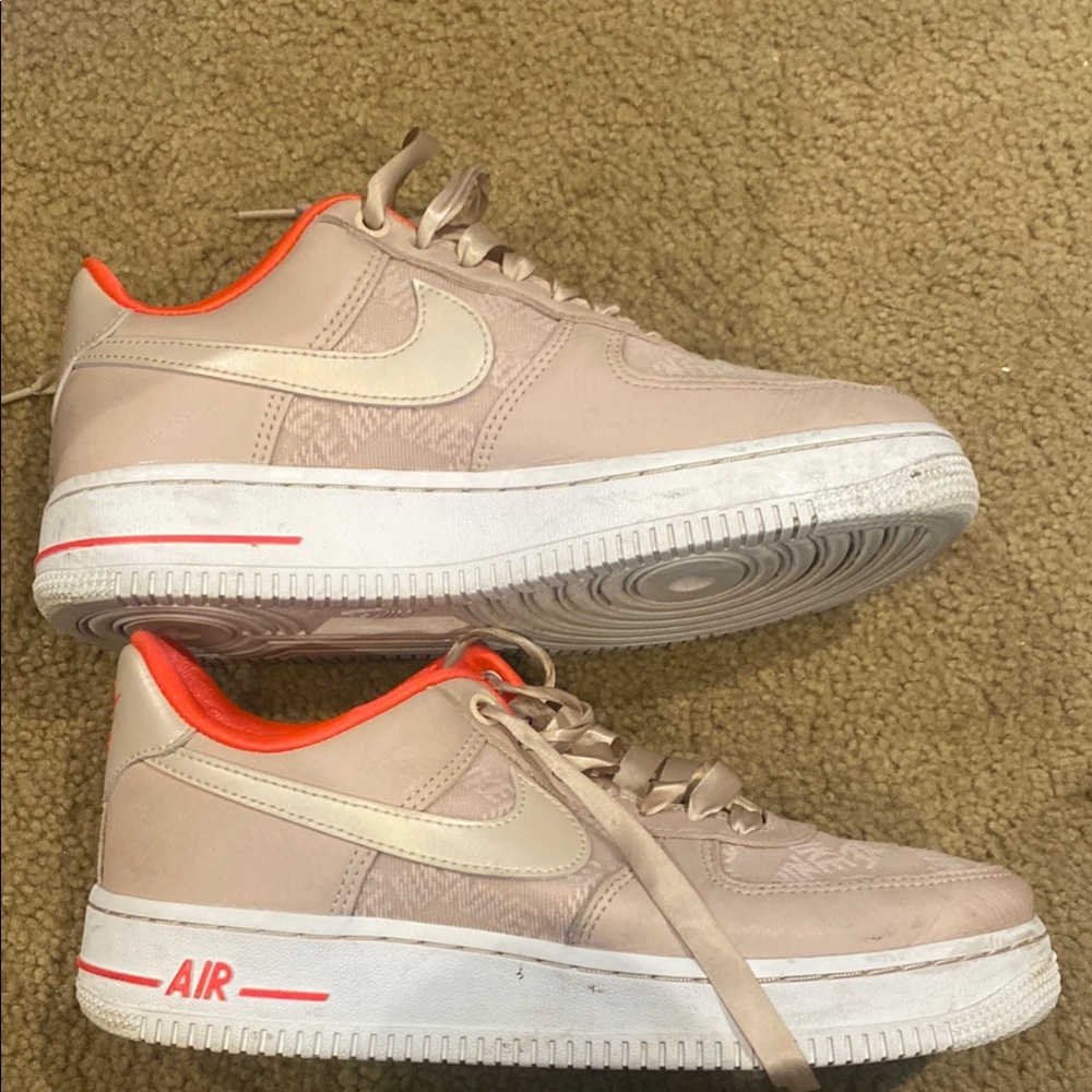 Nike Air Force 1 Beige and Orange Sneakers